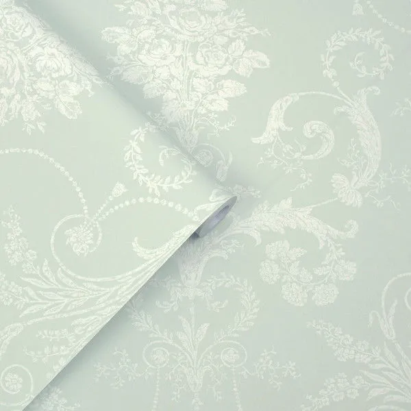 Product Image 1 for Laura Ashley Josette Duck-Egg Damask Wallpaper from Graham & Brown
