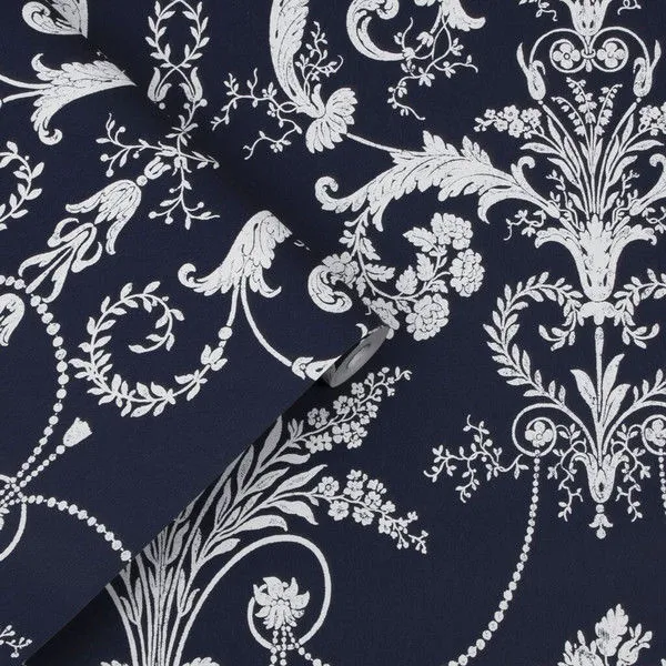 Product Image 1 for Laura Ashley Josette Midnight Damask Wallpaper from Graham & Brown