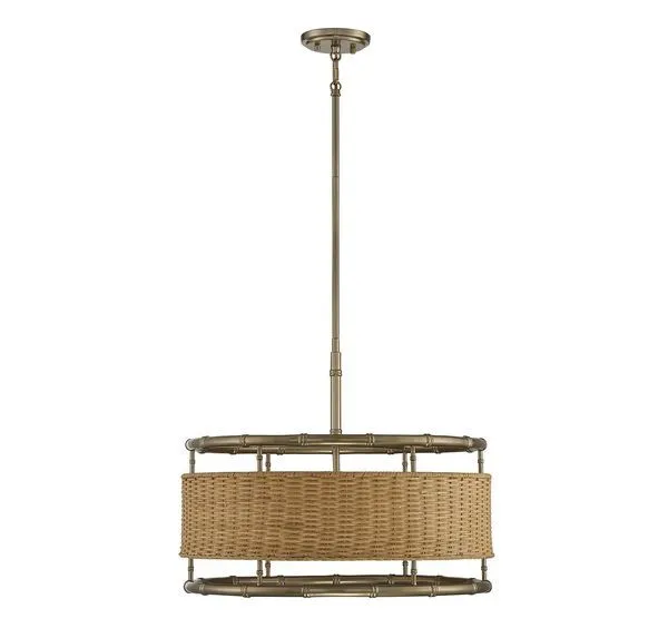 Product Image 4 for Arcadia 6 Light Warm Brass With Natural Rattan Pendant from Savoy House