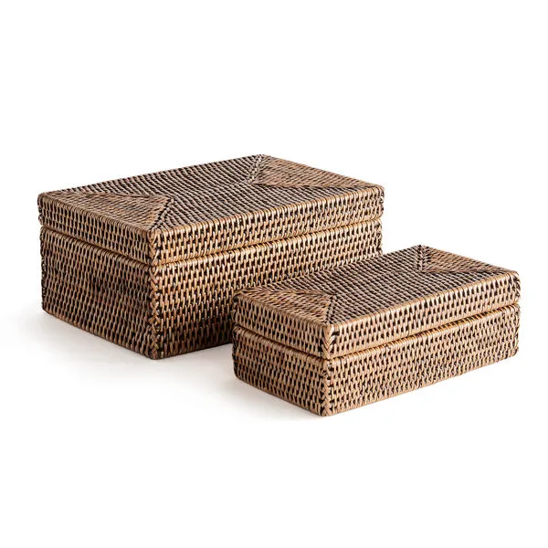 Product Image 1 for Burma Rattan Rectangular Lidded Boxes, Set Of 2 from Napa Home And Garden