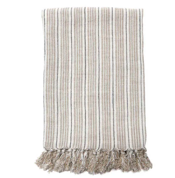 Product Image 1 for Newport Linen Queen Blanket - Natural / Midnight from Pom Pom at Home