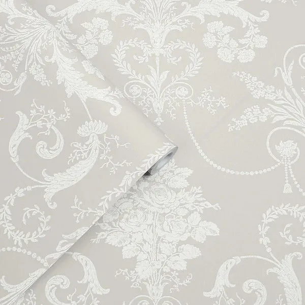 Product Image 1 for Laura Ashley Josette White / Dove-Grey Damask Wallpaper from Graham & Brown