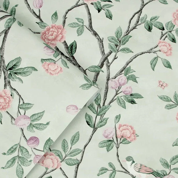 Product Image 1 for Laura Ashley Eglantine Eau de Nil Botanical, Birds & Branches Wallpaper from Graham & Brown