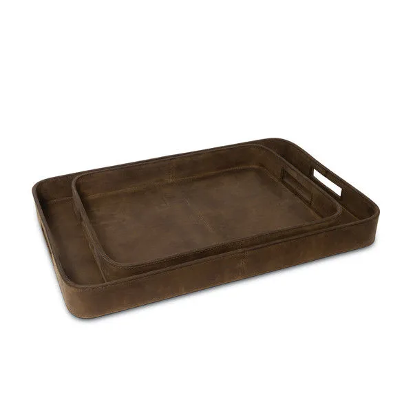 Product Image 1 for Derby Rectangle Leather Tray Set - Brown from Regina Andrew Design