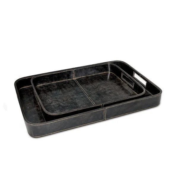 Product Image 1 for Derby Rectangle Leather Tray Set - Black from Regina Andrew Design