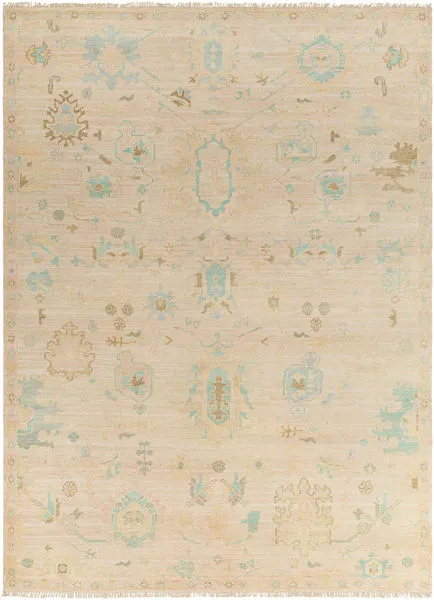 Product Image 1 for Antalya Hand-Knotted Wool Beige / Teal Rug - 9' x 12' from Surya
